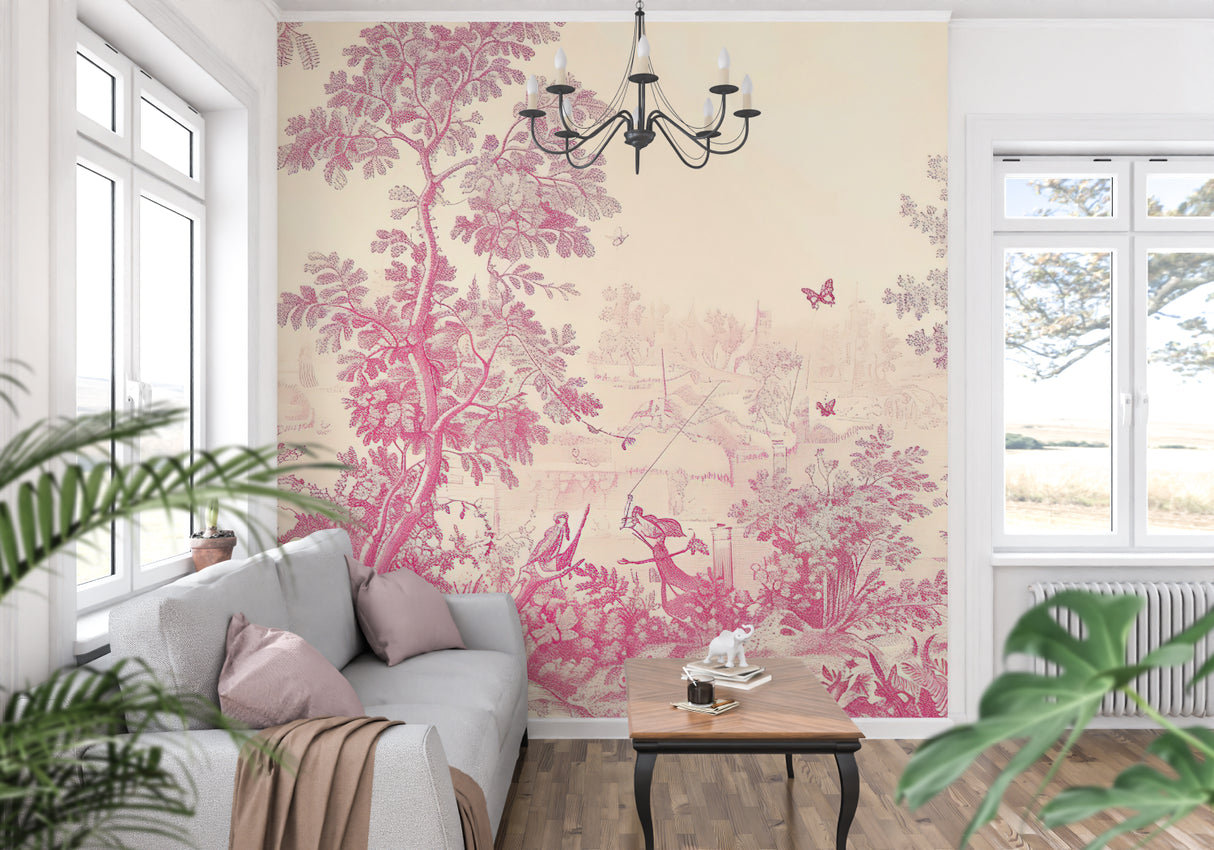 French-inspired floral wallpaper bringing elegance to home office space