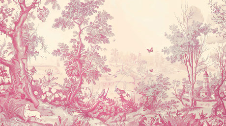 Design file of Pink Toile de Jouy floral pattern showing intricate botanical details