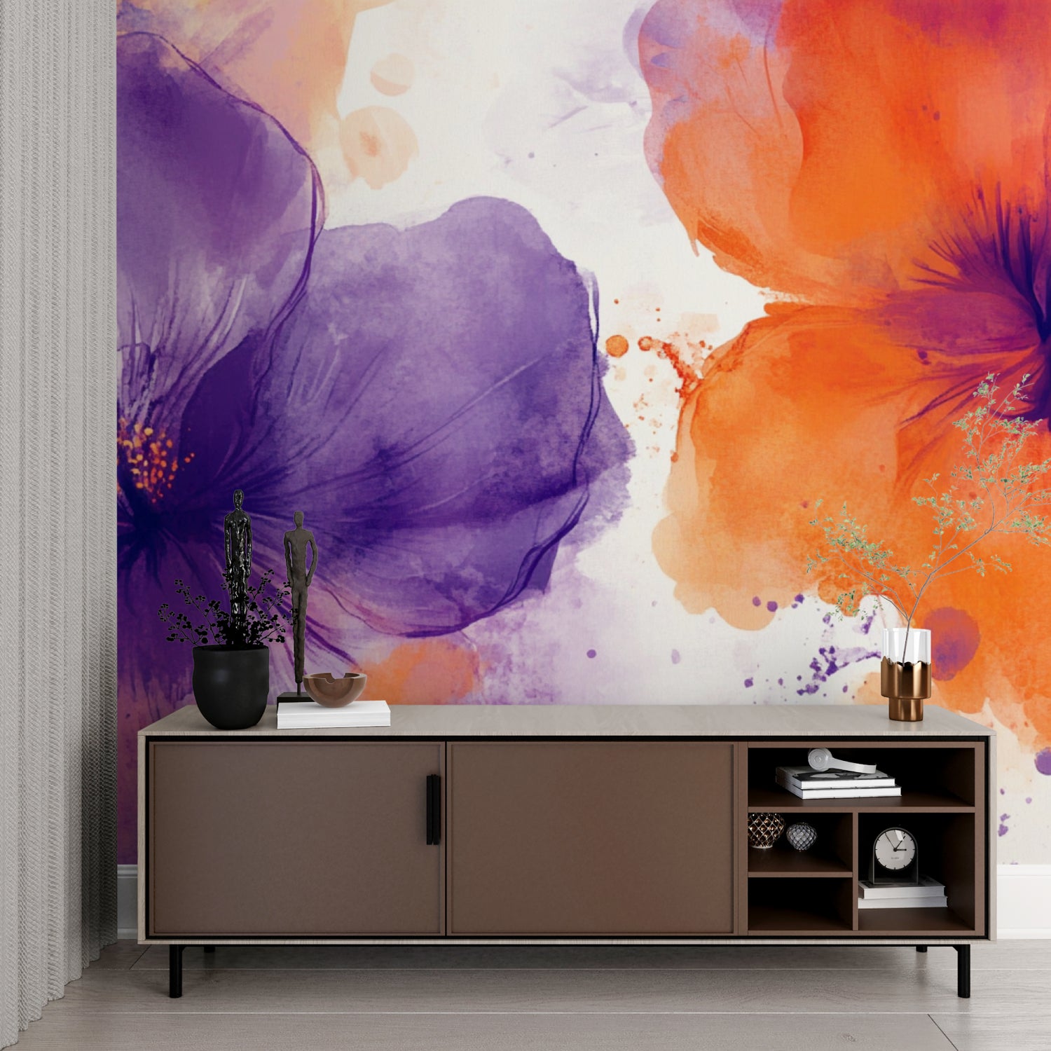 Floral wall mural enhancing boutique retail space