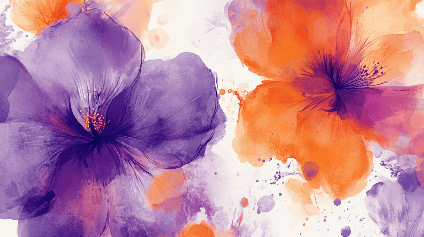 Watercolor floral design file showing detailed purple and orange bloom pattern