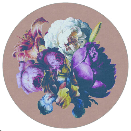 Design file showing detailed purple and white botanical pattern on beige circular background