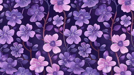 Design file showing detailed purple floral pattern with intricate blossom details