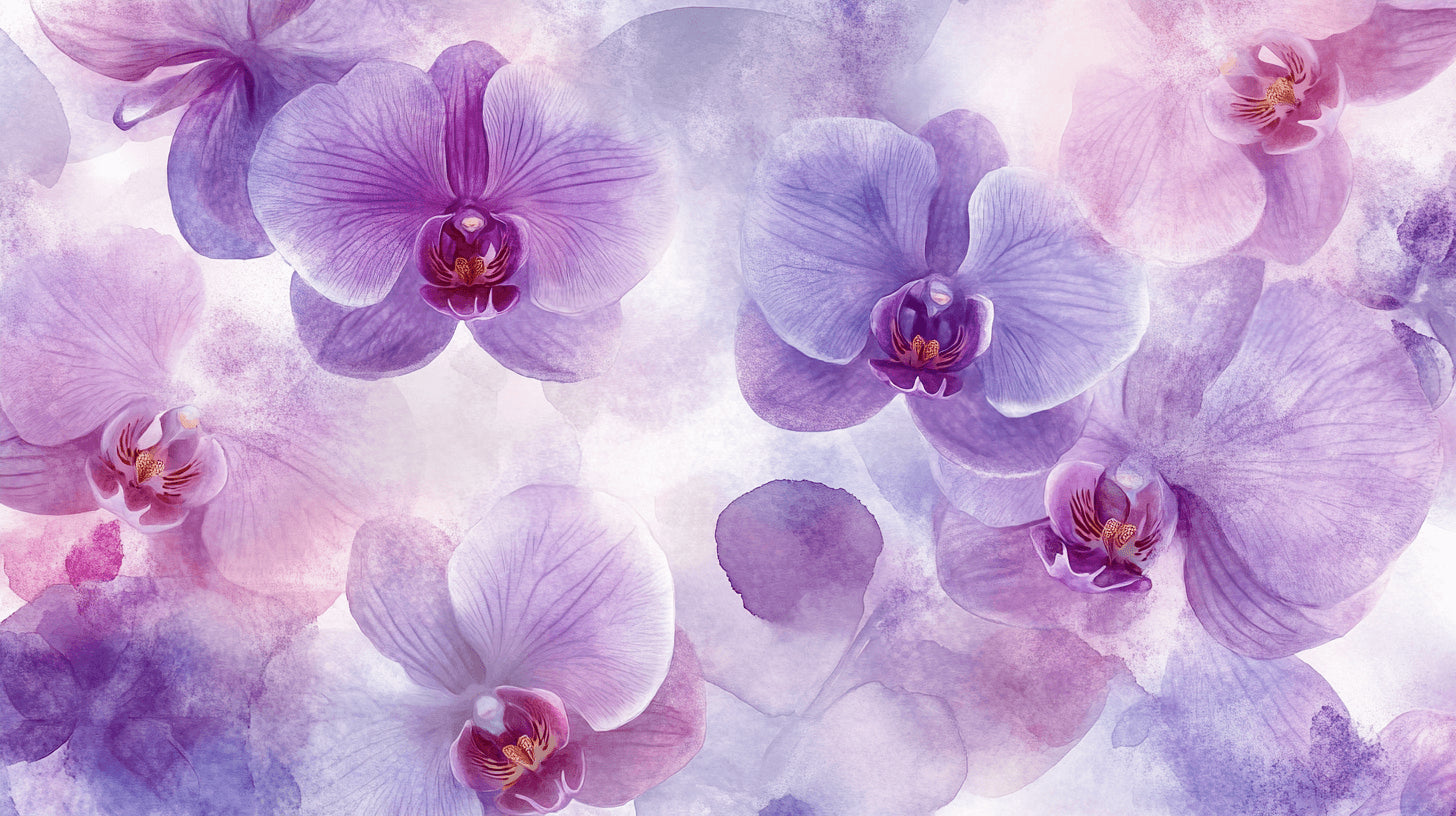 Purple orchid watercolor wallpaper design file showing intricate flower details and pattern