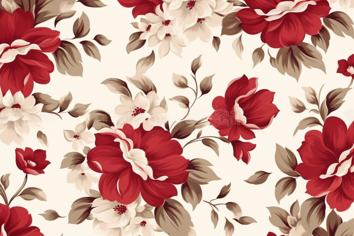 Red and beige floral wallpaper design file showing detailed flower pattern