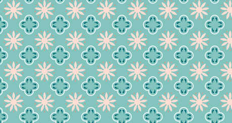 Retro geometric floral pattern design file showing turquoise and coral color scheme