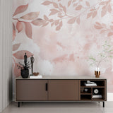 Rose gold leaf mural adding elegance to a dining room accent wall