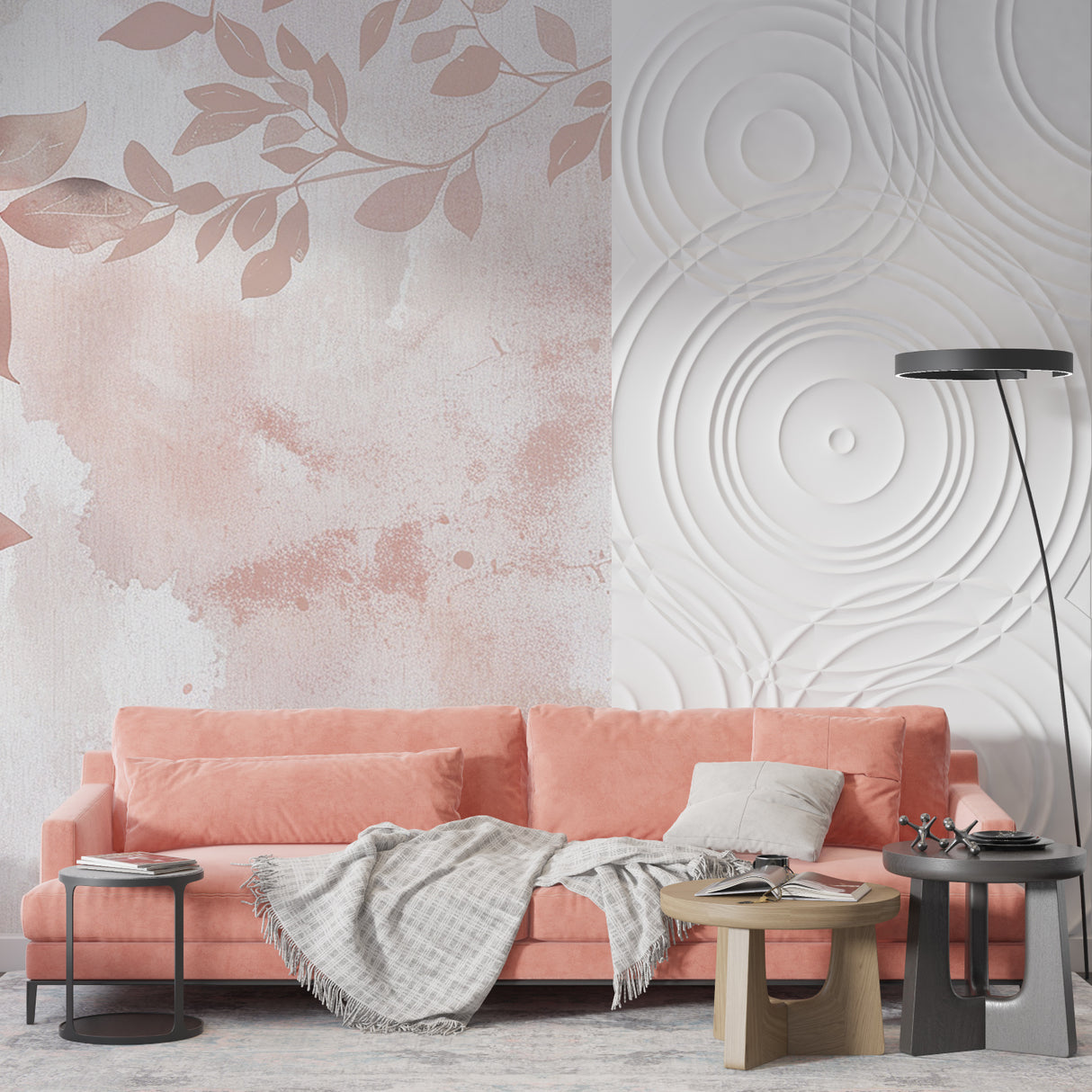 Floral wall mural showcasing metallic details in a home office setting