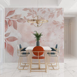 Botanical wallpaper pattern creating depth in a hallway space