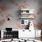 Botanical wall mural showcased in a minimalist home office space