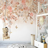 Rose wallpaper with butterflies transforming a living room into a garden sanctuary