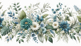 Papier Peint Mural Floral | Jardin Botanique Bleu Sarcelle et Blanc