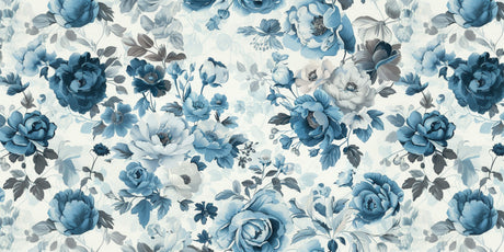 Design file of vintage blue and white floral pattern with delicate botanical details