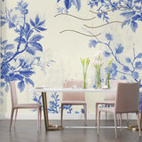 Floral wall mural in home office showing pattern detail and room styling