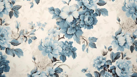 Vintage blue blooms on cream wallpaper design file showing intricate floral pattern
