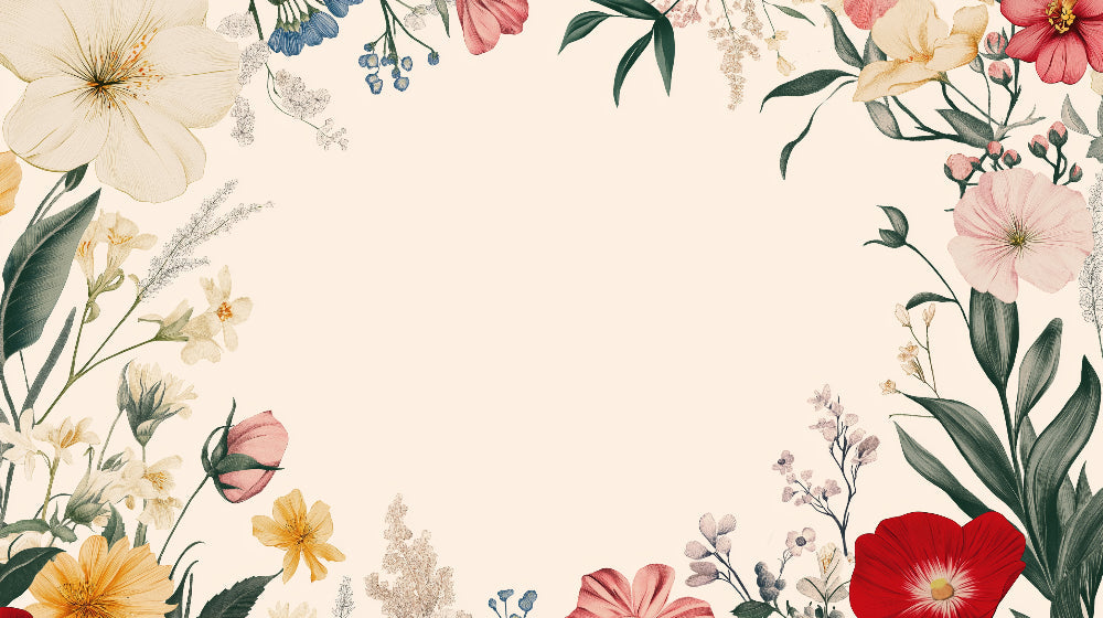 Botanical frame wallpaper design file showing detailed vintage floral pattern with delicate pastel blooms