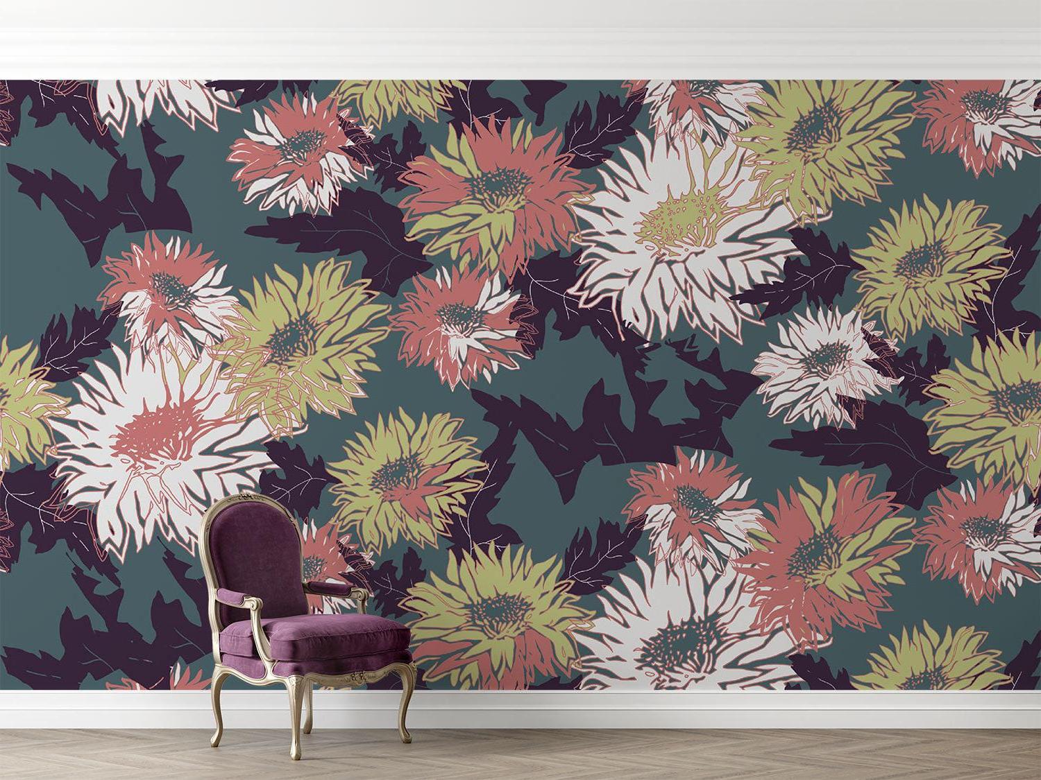 Vintage Botanical Wallpaper creating a cozy atmosphere in a modern living room