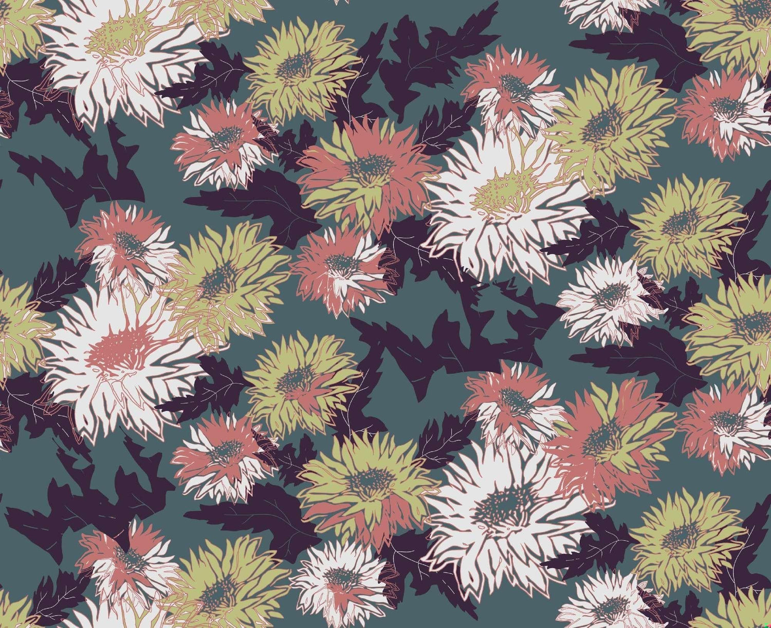 Botanical Wallpaper design file showing detailed floral pattern in terracotta and green tones