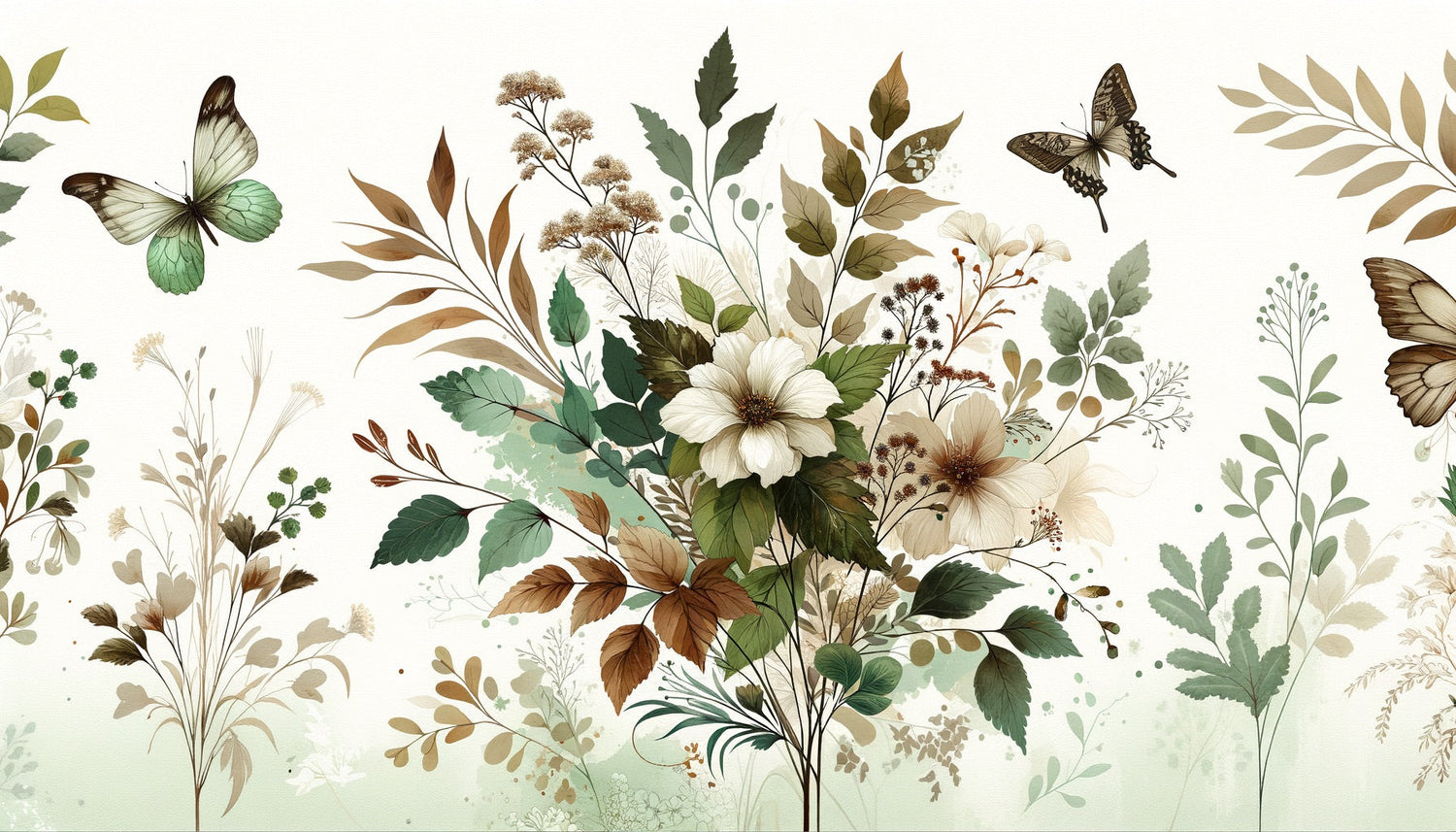 Botanical butterfly wallpaper adding charm to a modern bedroom space