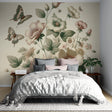 Butterfly floral wallpaper creating a peaceful atmosphere in a bright living room with natural light