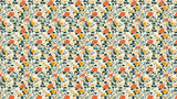 Coral and yellow floral wallpaper design file showing detailed vintage bloom pattern and rich emerald foliage