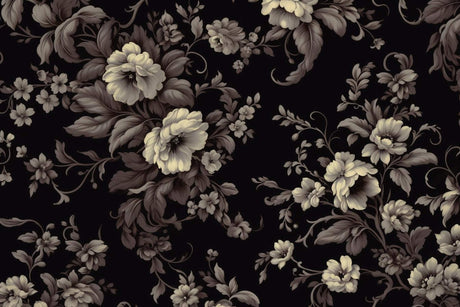 Vintage dark blooms wallpaper design file showing intricate floral pattern on black background
