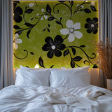 Botanical wallpaper creating dramatic accent wall in master bedroom