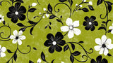 Design file of vintage green wallpaper with black and white flower pattern