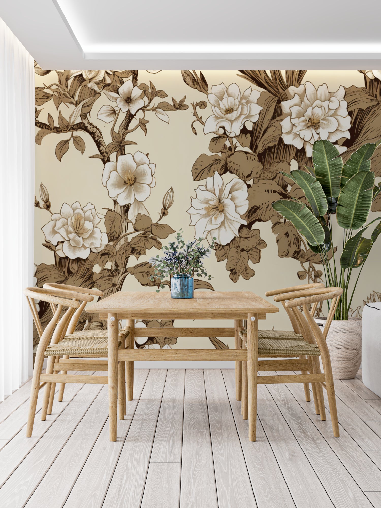 Japanese floral pattern adding elegance to a home office space