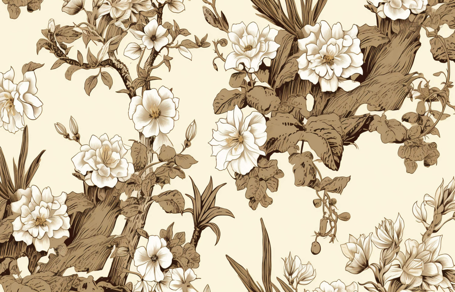 Japanese floral wallpaper design file showing detailed toile de jouy pattern and scale