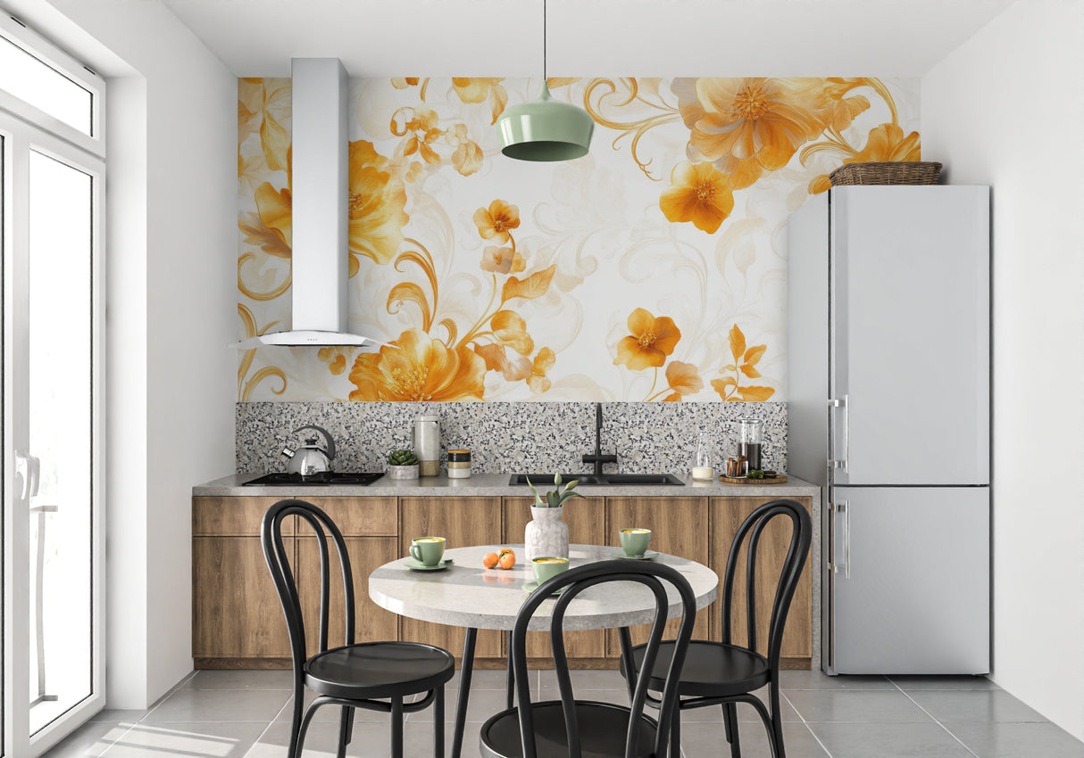 Hallway transformed with orange blossom vintage wallpaper design