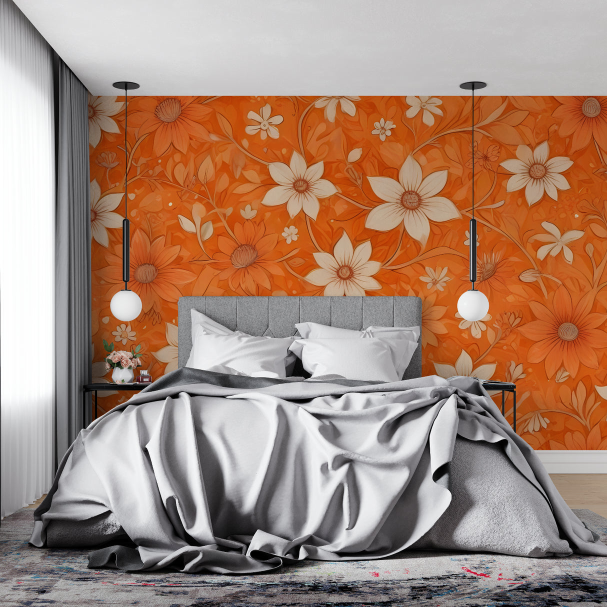 Vintage Daisy Wallpaper brightening up a hallway with natural light and minimal decor