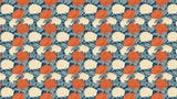 Vintage peony pattern design file showing detailed orange and cream blooms on navy background