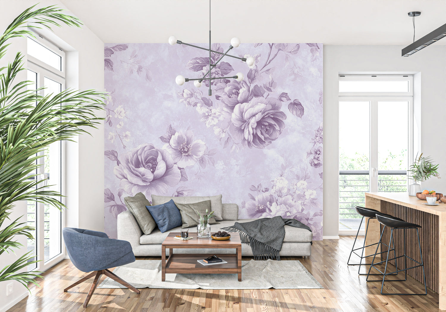 Vintage floral wallpaper showcased in a cozy living room setting