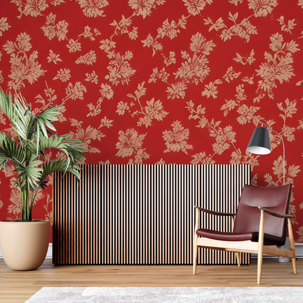 Floral pattern mural showcased in a stylish home office setting
