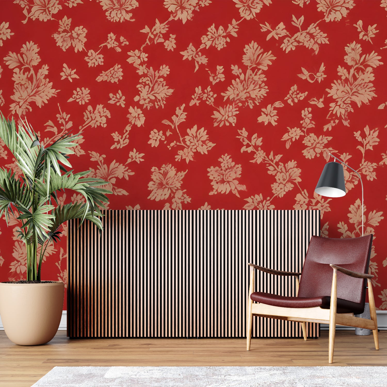 Floral pattern mural showcased in a stylish home office setting