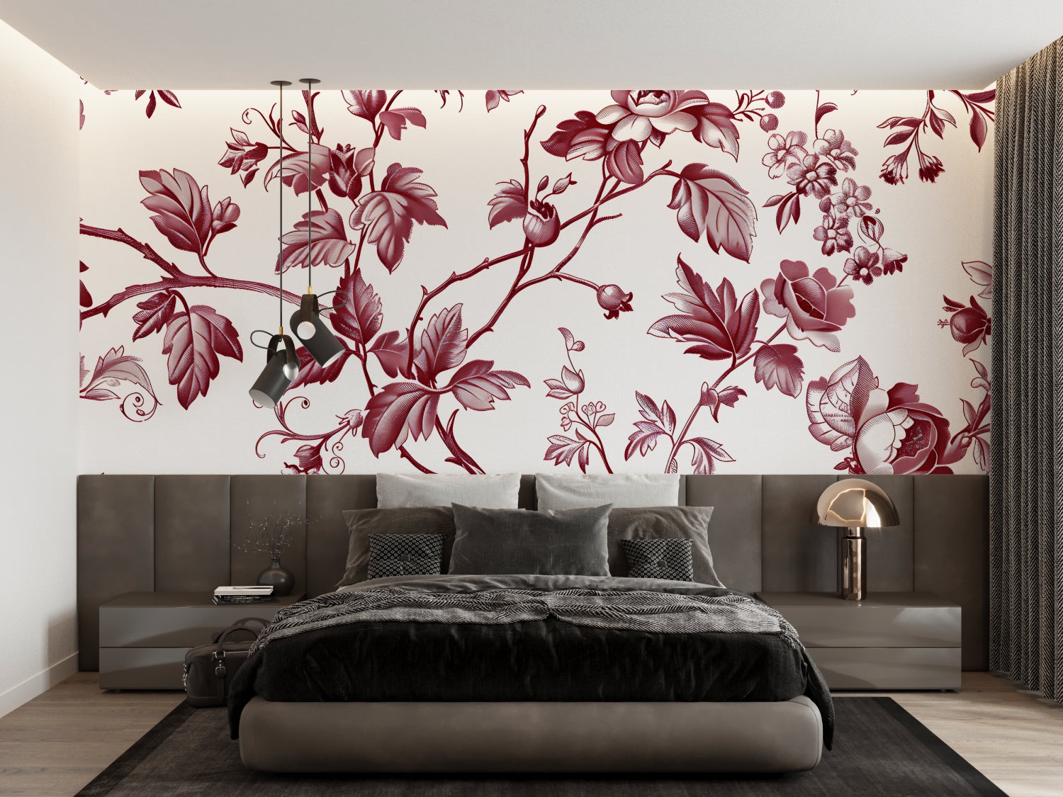 Vintage floral wall mural in bright hallway with classic furniture