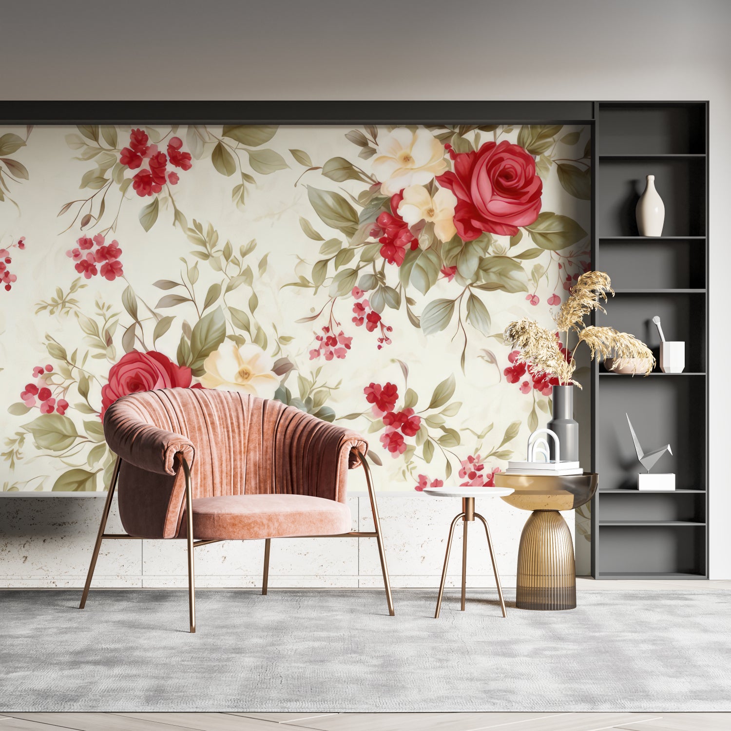 Rose pattern wallpaper transforming a home office space
