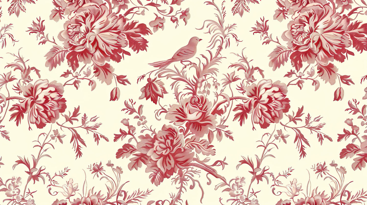 Red Toile de Jouy wallpaper design file showing detailed birds and floral pattern