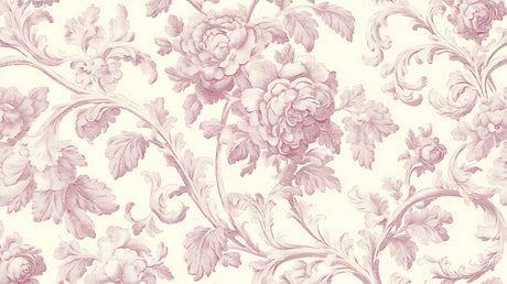 Design file showing detailed Rose Toile de Jouy pattern with delicate pink florals on ivory background
