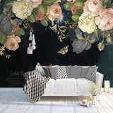 Dark vintage rose wallpaper in an entryway, demonstrating its welcoming effect