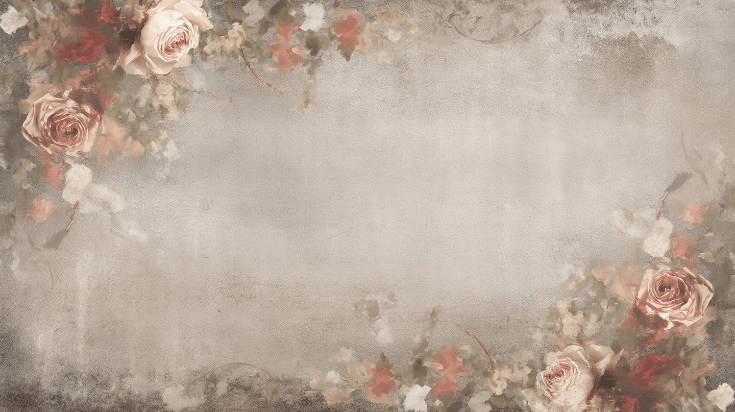Floral wall mural featuring vintage roses in a modern living room setting with natural light