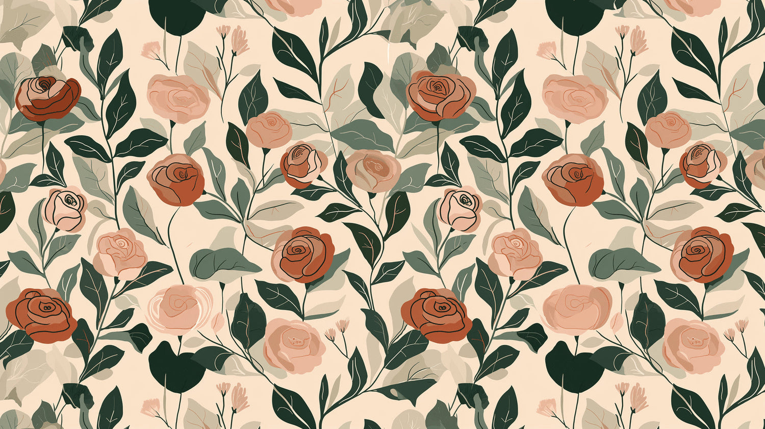 Terracotta rose wallpaper mural in a bright living room with modern furniture and natural light