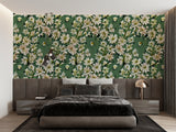 White daisy wallpaper creating a peaceful atmosphere in a bright bedroom