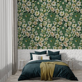 Botanical wallpaper with daisies transforming a home office space