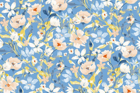 Watercolor blue and peach floral pattern design file showing intricate bloom details