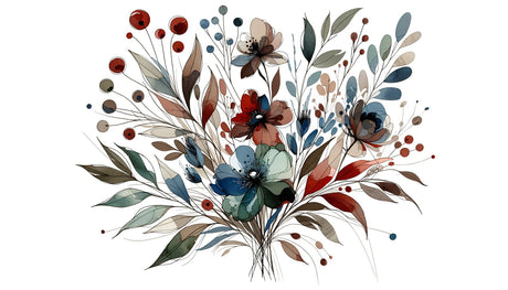 Botanical wall mural featuring watercolor flowers in elegant dining room setting