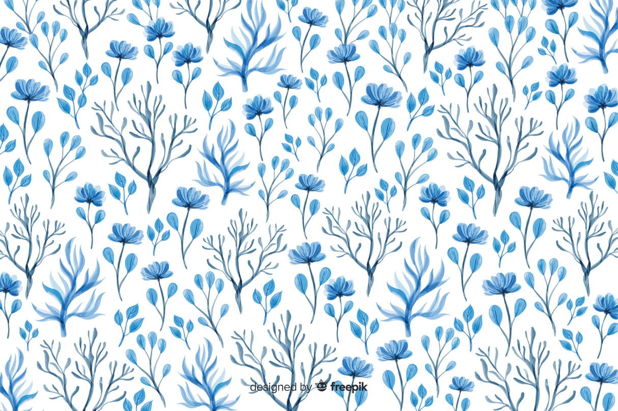 Blue botanical pattern design file showing delicate watercolor flower details