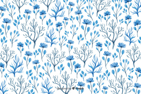 Blue botanical pattern design file showing delicate watercolor flower details