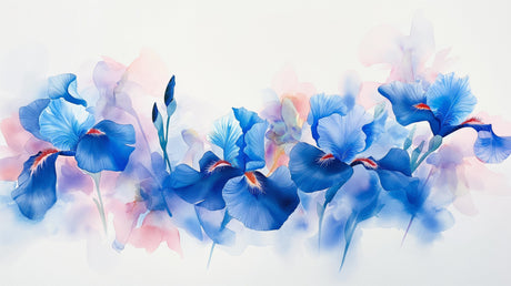 Watercolor blue iris design file showing delicate botanical pattern with soft color transitions