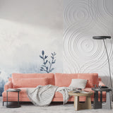 Watercolor botanical wall mural showcased in master bedroom with natural light